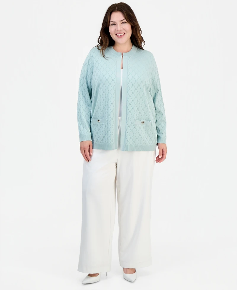 Kasper Plus Diamond Stitch Cardigan