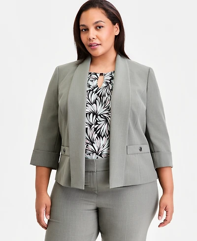 Kasper Plus Shawl-Collar 3/4-Sleeve Blazer