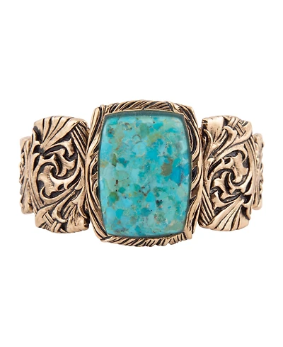 Barse Jacquard Blue Turquoise Solid Golden Cuff Bracelet