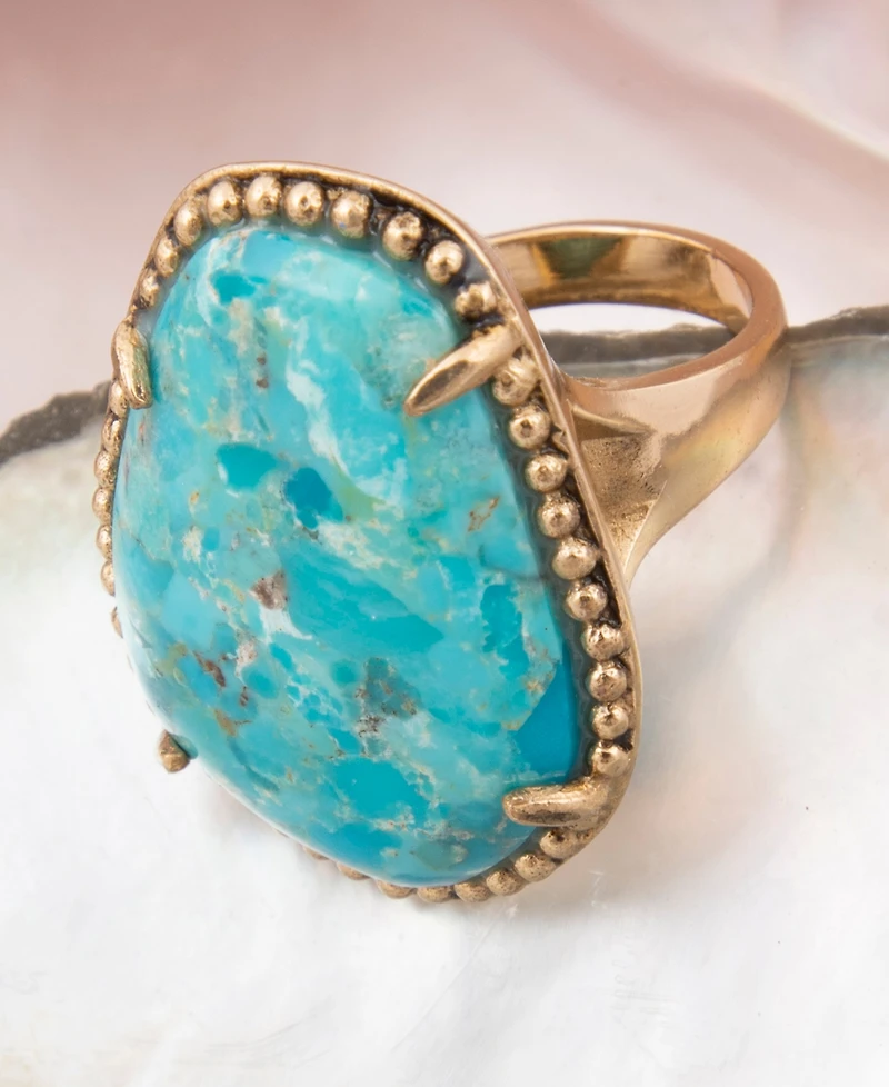 Barse Refined Blue Turquoise Golden Statement Ring