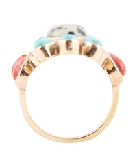 Barse Dalmatian Jasper Multi Color Stone Golden Ring