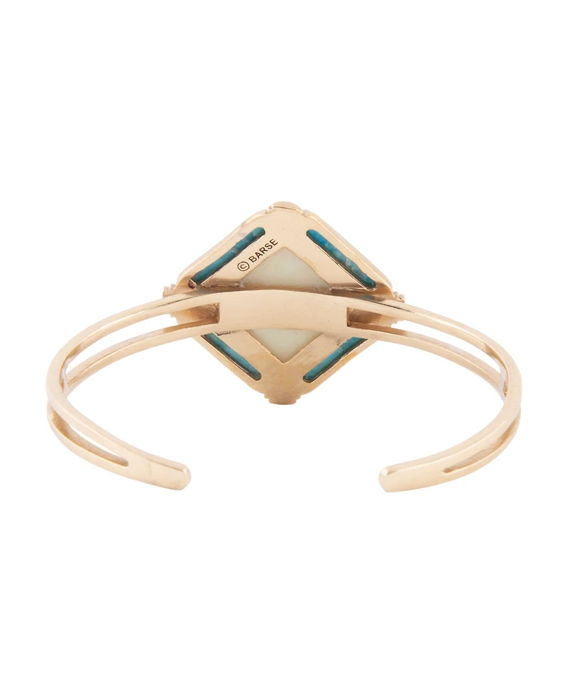 Barse Scenic Native Weave Blue Turquoise Golden Cuff Bracelet