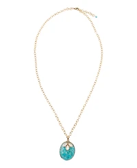 Barse Turquoise and White Mother of Pearl Petal Golden Pendant Necklace