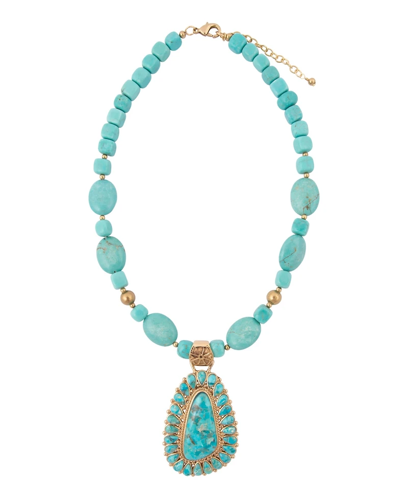 Barse Sedona Blue Turquoise Golden Pendant Necklace