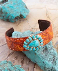 Barse Blue Turquoise Leather Golden Cuff Bracelet