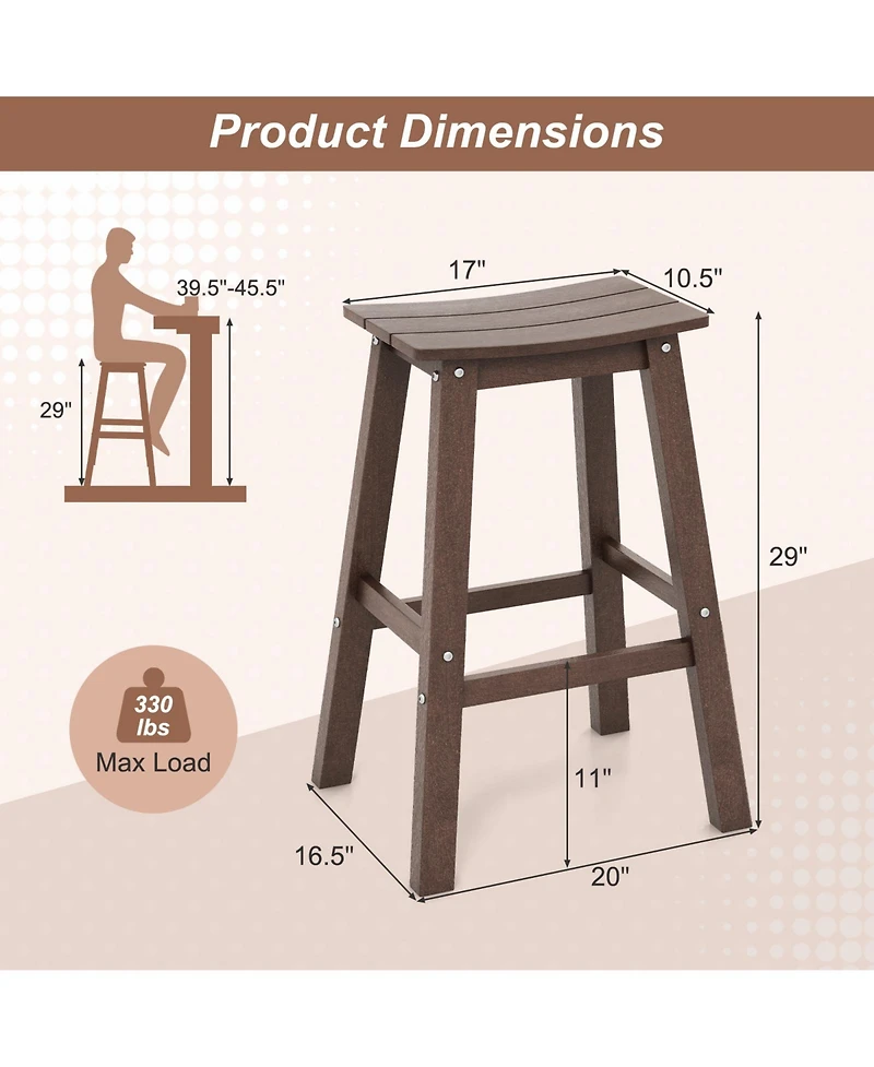 Gouun 29 in Hdpe Outdoor Bar Stool Set of 2 with Armless Saddle Seat and Footrest