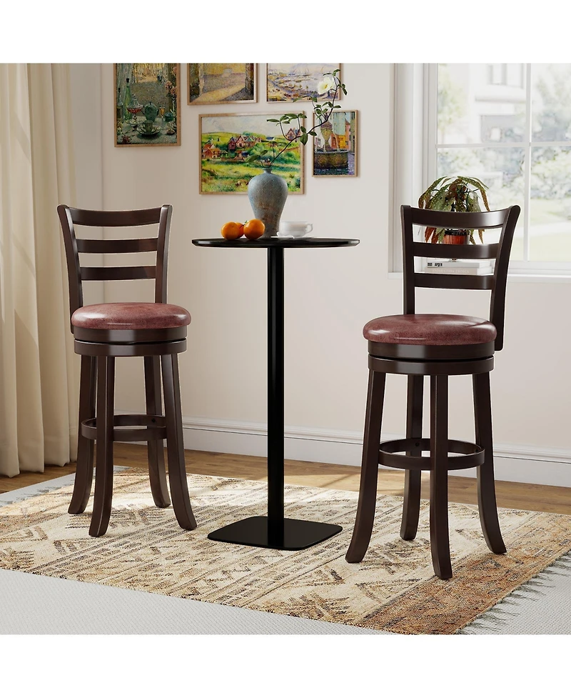 Gouun 29 in Swivel Bar Stool Set of 2 with Faux Leather Seat and Wrap-Around Footrest