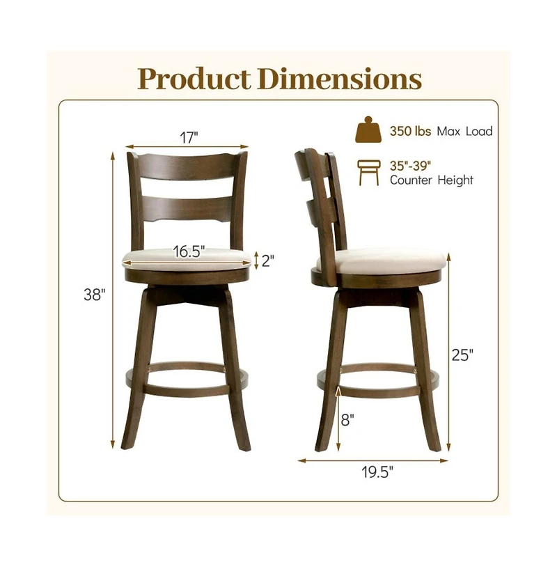Gouun 25 in Swivel Counter Height Bar Stool Set of 2 with Polyester Upholstered Seat and Backrest