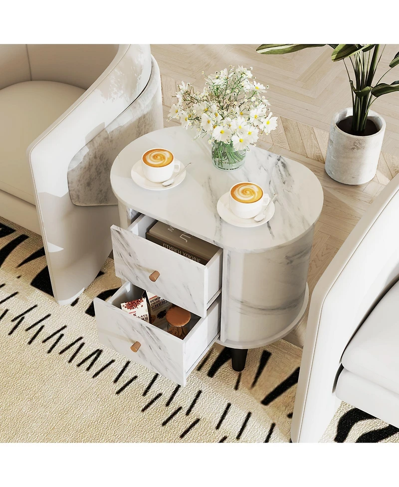 sumyeg 2-Drawer Nightstand Modern Faux Marble Bedside Table with Storage