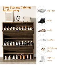 Homfan Fluted Shoe Cabinet with 2 Flip Drawers, Wide Slim Entryway Storage