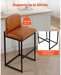Gouun 27 in Counter Height Pu Leather Bar Stool Set of 4 with Backrest and Metal Legs