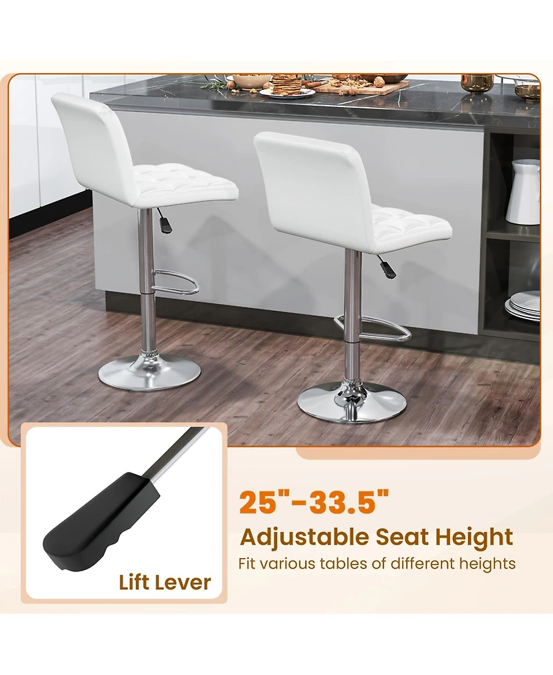 Gouun Adjustable Height Upholstered Swivel Bar Stool Set of 2 with Back