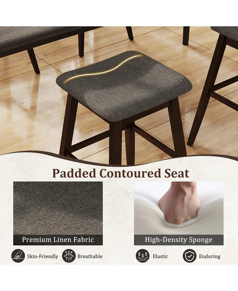 Gouun 30 in Swivel Counter Height Bar Stool Set of 2 with Linen Seat and Rubber Wood Legs