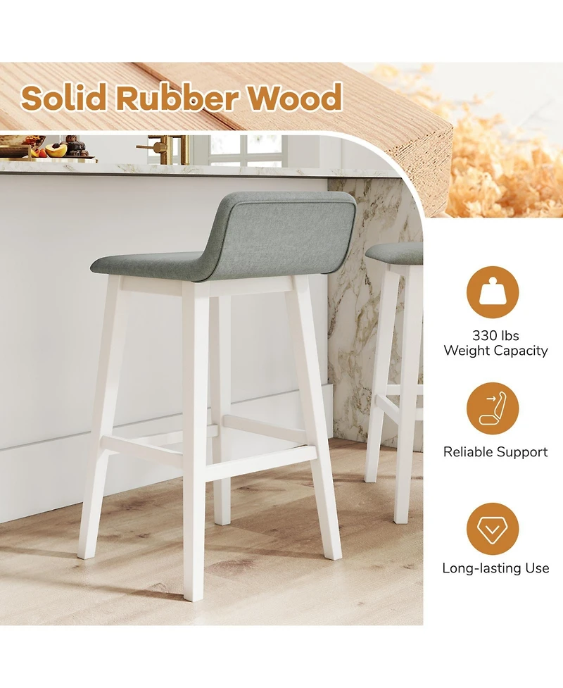 Gouun 29 in Low-Back Bar Stool Set of 2 with Padded Seat and Rubber Wood Legs