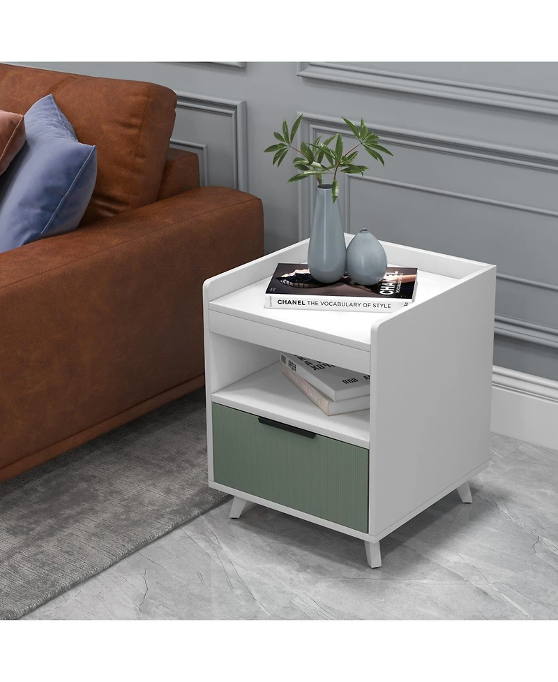 sumyeg Modern Nightstand with Led Lights Sliding Drawer and Open Compartment