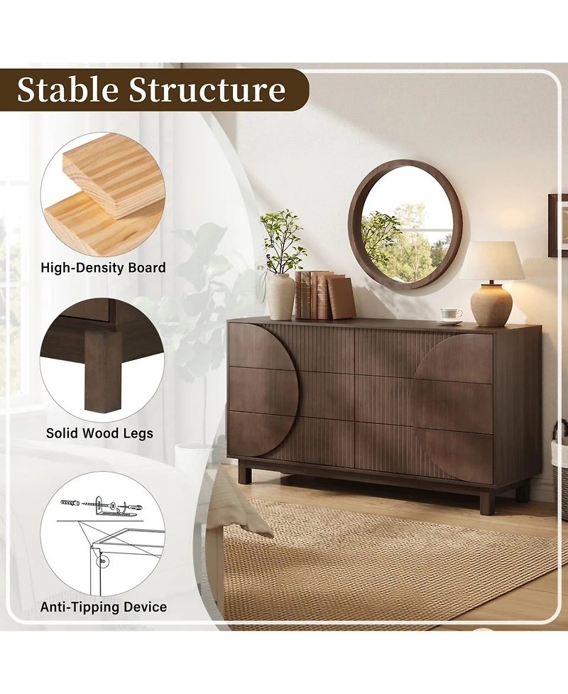 Rainsken 6 Drawer Fluted Dresser