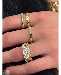 Suzy Levian Sterling Silver Cubic Zirconia White Baguette and Round Wide Eternity Band Ring