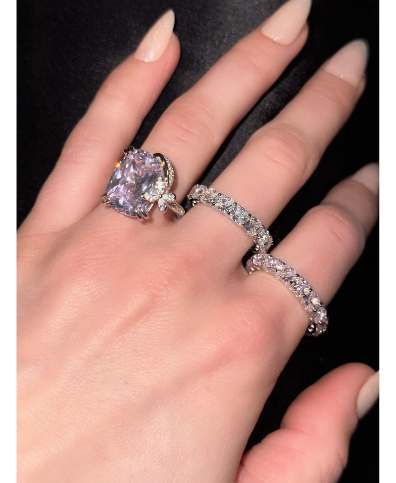 Suzy Levian Sterling Silver Cubic Zirconia Cushion Cut Eternity Band