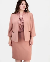 Kasper Plus Size 3 4 Sleeve Open Front Blazer Pencil Skirt