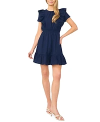 CeCe Women's Short-Sleeve Crewneck Ruffle-Front Cotton Mini Dress
