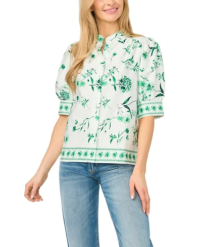 CeCe Women's Short-Sleeve Collared Button-Up Shirt