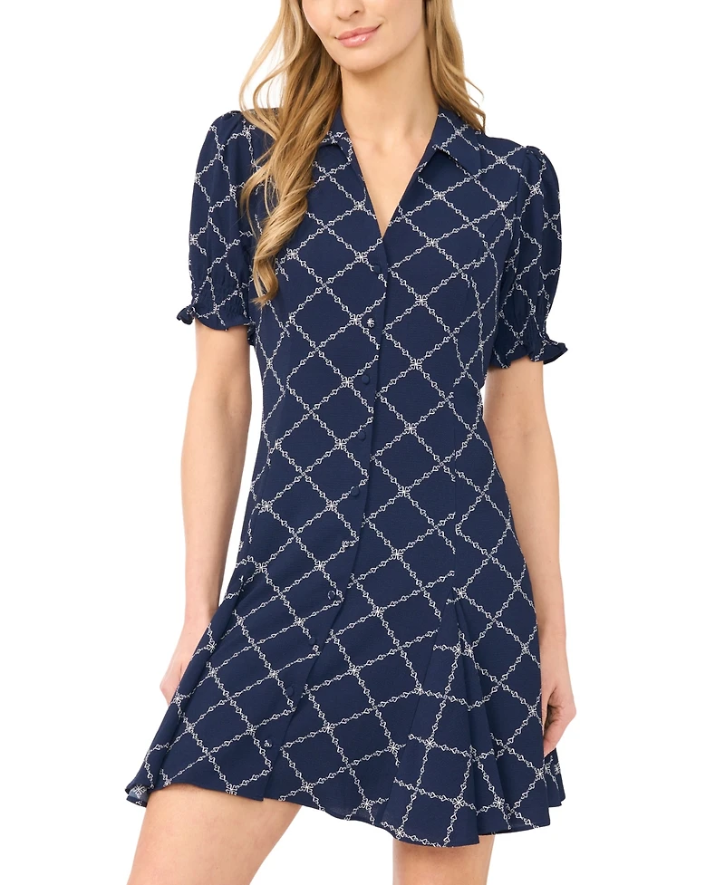 CeCe Women's Puff Short-Sleeve Button-Down Mini Dress