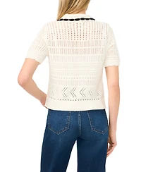 CeCe Women's Short-Sleeve Collared Cotton Cardigan