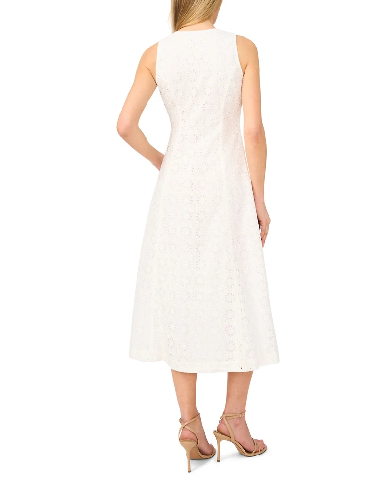 CeCe Women's V-Neck Sleeveless Button-Down Cotton Midi Dress