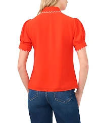 CeCe Women's Scallop Contrast Trim Button Up Top
