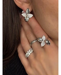 Suzy Levian New York Sterling Cubic Zirconia Pave Abstract Flower Drop Earrings,