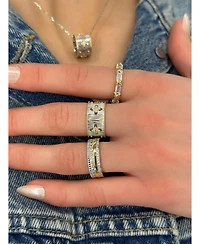 Suzy Levian Sterling Silver Cubic Zirconia Brushed Italian Florentine Barrel Loop Pendant