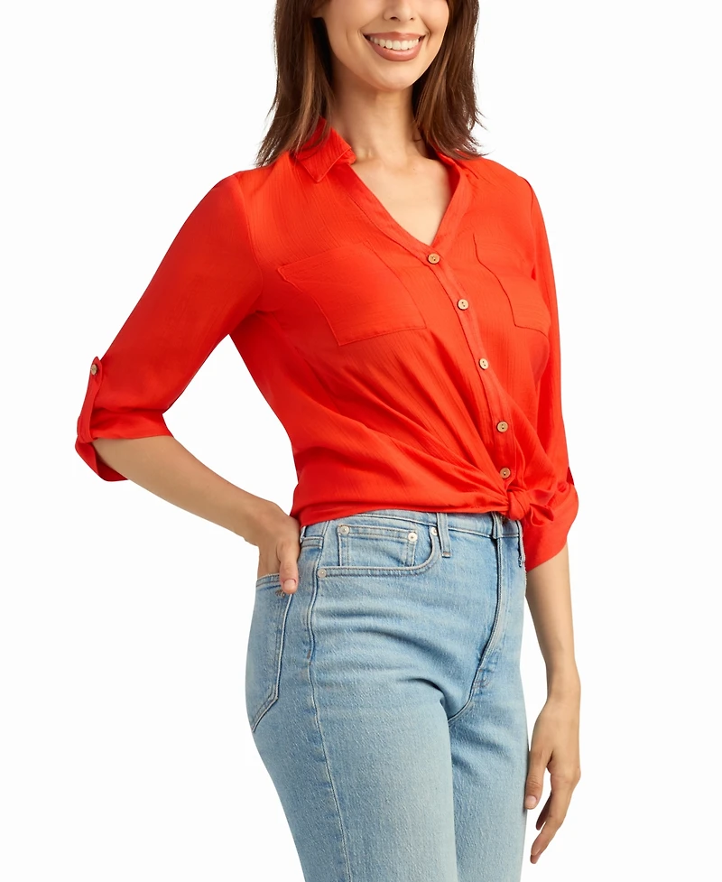 Bcx Women's Texture Gauze Button-Up Shirt