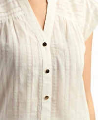 Bcx Women's Solid Dobby Stripe V-Neck Top