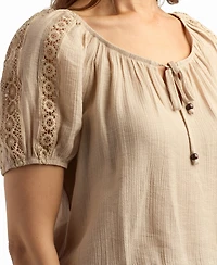 Bcx Women's Texture Gauze Peasant Scoop Neck Top