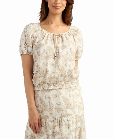 Bcx Women's Printed Short-Sleeve Peasant Top