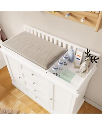 Famapy Changing Table Dresser with 4 Drawers and 2 Doors, Nursery Dresser Diaper Changing Station for Baby