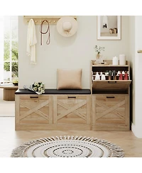 homfan Shoe Storage Bench with 4 Flip Drawers and Padded Seat for Entryway