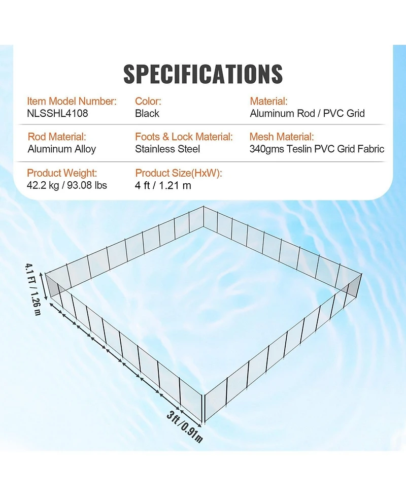 Inolait 4 x 108 Ft Removable Safety Pool Fence With Stainless Steel Legs For Diy Installation