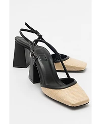 Prologue Shoes Women's Rivie Raffia Square Toe Block Heel Pump