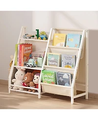 Sugfit 3-Tier Kids Bookshelf and Toy Storage Organizer with Sling Book Rack for Toddler