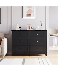 homfan Modern 6-Drawer Double Dresser with Reinforced Steel Frame and Anti-Tip Safety, 42"W Contemporary Bedroom Chest of Drawers for Small Spaces