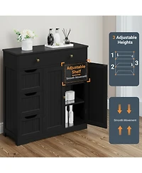 Yigii Free-standing Bathroom Storage Cabinet 4 Drawers 2 Doors Adjustable Shelves Multi-functional