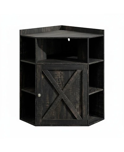 Yigii Industrial Corner Storage Shelf with Charging Station 6-Cubby Wooden Organizer for Small Spaces