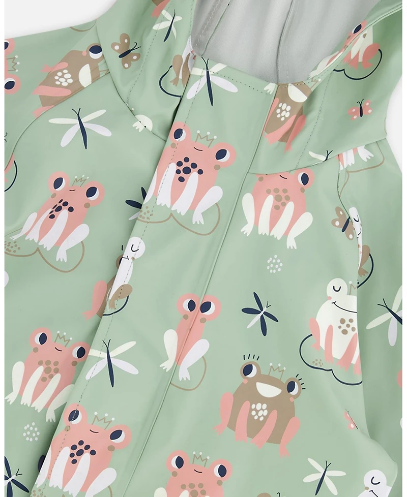 Deux par Little Girls Polyurethane Frog Print Rain One-Piece
