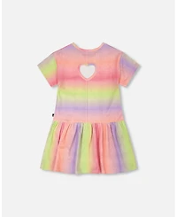 Deux par Deux Little Girls Printed Jersey Dress with Heart Back Cut Out Multicolor