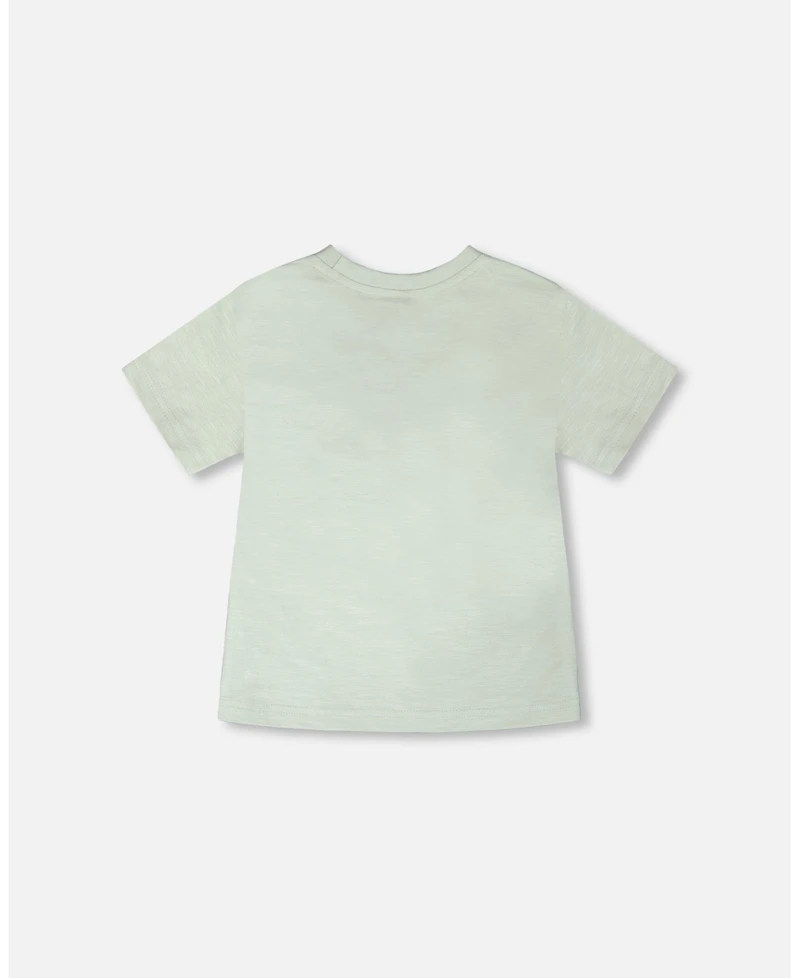 Deux par Deux Little Boys ganic Cotton T-Shirt Mint Green Safari Print