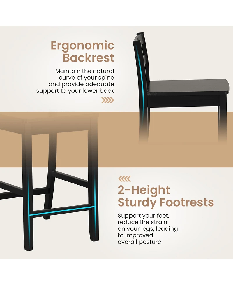 Gouun 24 in Wooden Counter Height Bar Stool Set of 2 with Ergonomic Backrest and Footrest