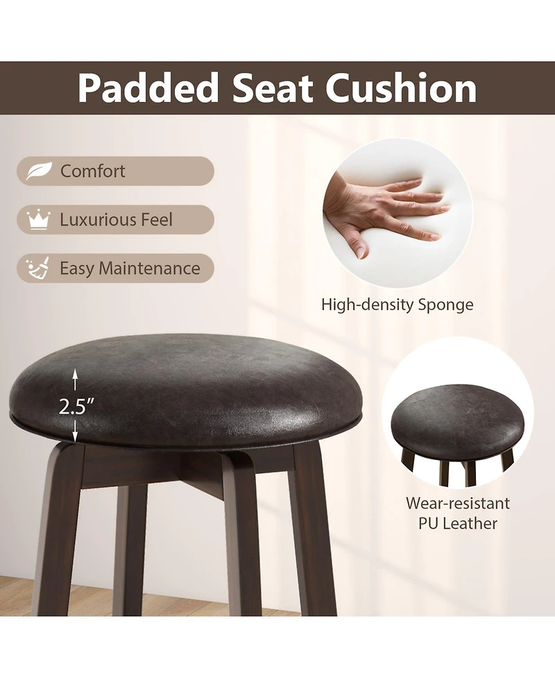 Gouun 29 in Upholstered Pu Leather Bar Stool Set of 2 with 360-Degree Swivel Round Seat