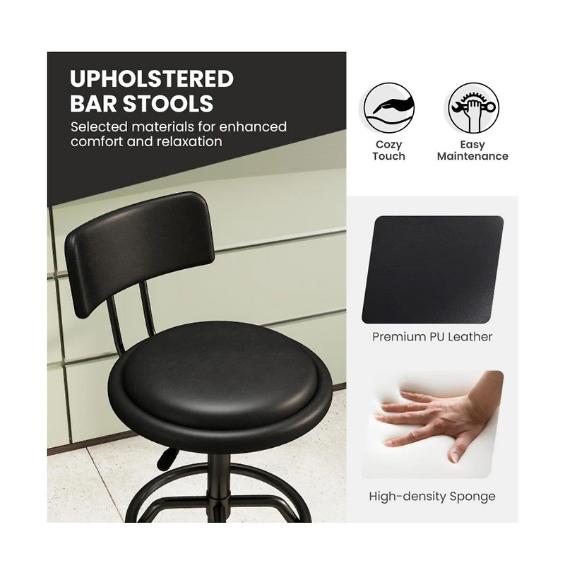 Gouun Adjustable Swivel Counter Height Bar Stool Set of 2 with Padded Pu Leather Seat and Back