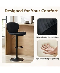 Gouun Adjustable Height Velvet Swivel Bar Stool Set of 2 with Upholstered Backrest